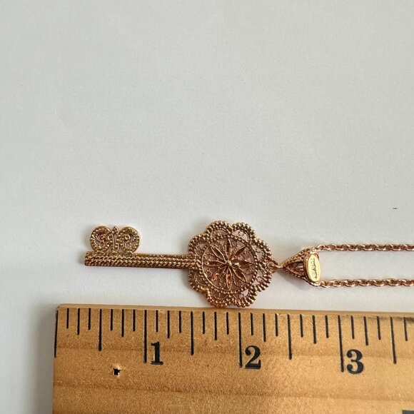 Gold Tone Key Pendant Long 32" Necklace Signed Turkey - Picture 3 of 4